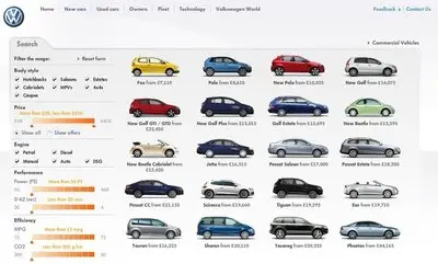 Product lists example from volkswagen.co.uk