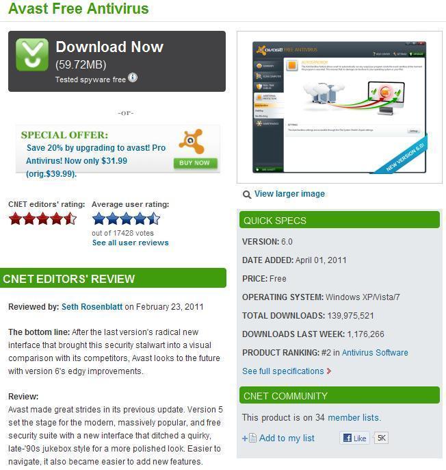 Screenshot of download.cnet.com