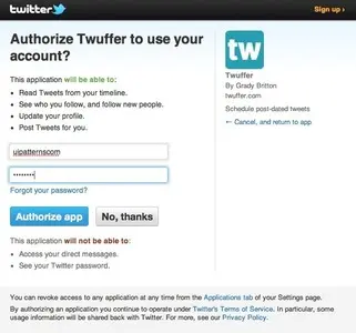 Third party authentication example from twitter.com