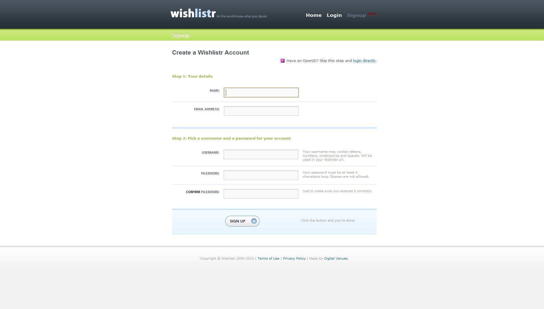 Screenshot of wishlistr.com