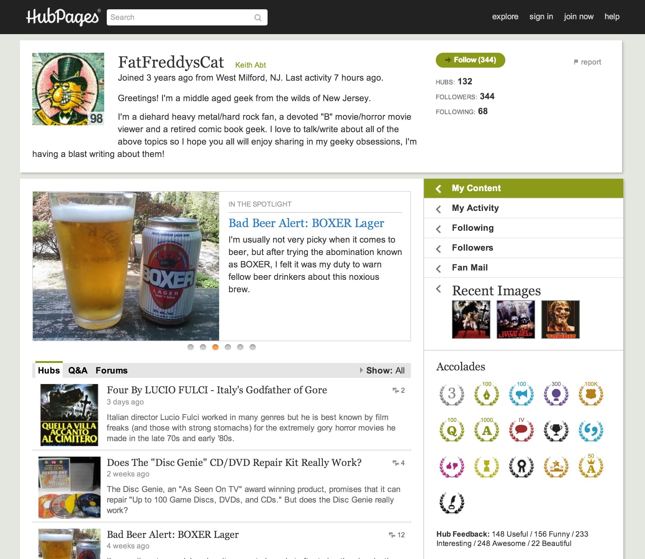 Screenshot of fatfreddyscat.hubpages.com