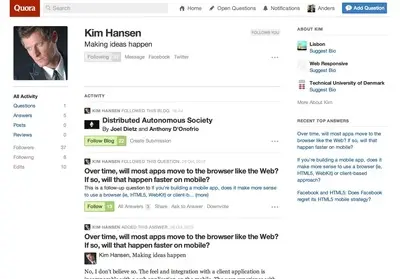 User profile example from quora.com