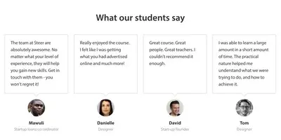 Testimonials example from steer.me
