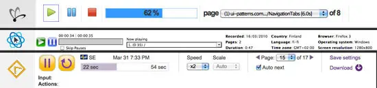 The playback controls of the three services: userfly.com, mouseflow.com, and clicktale.com