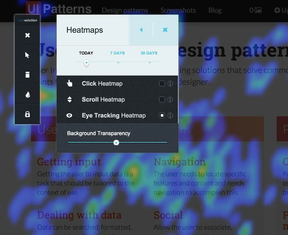 The SeeVolution interface is layered on top of your website - while you're on your website.