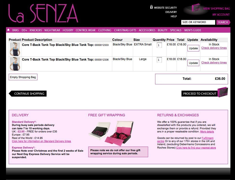 Screenshot of lasenza.co.uk