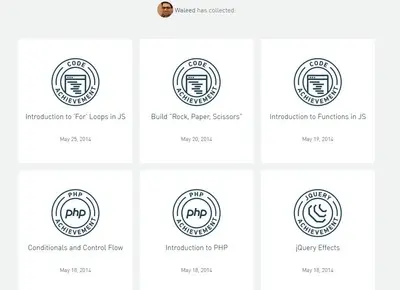 Collectible Achievements example from codecademy.com