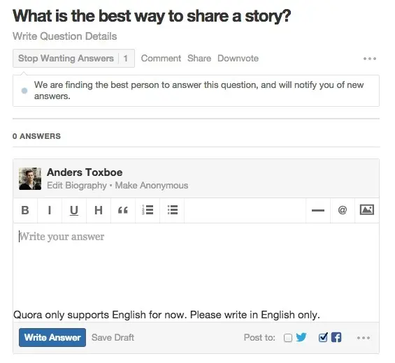 Auto-sharing example from quora.com