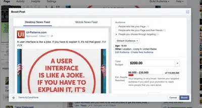 Pay To Promote example from facebook.com