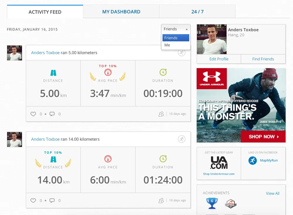 Activity Stream example from mapmyrun.com