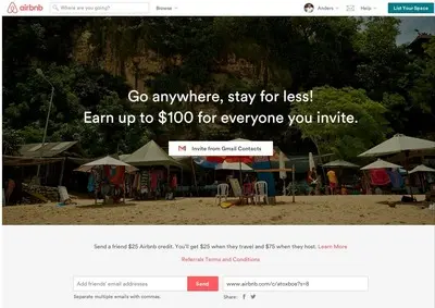 Invite friends example from airbnb.com