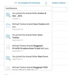 Activity Stream example from dropbox.com