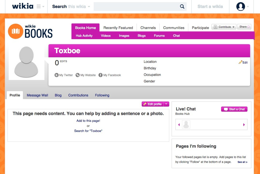 Screenshot of bookshub.wikia.com