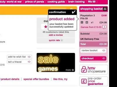 Shopping Cart example from hmv.com