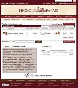 Shopping Cart example from hickoryfarms.com