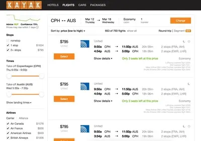 Scarcity example from kayak.com