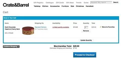 Shopping Cart example from crateandbarrel.com
