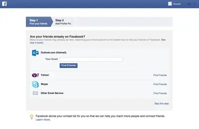 Wizard example from facebook.com