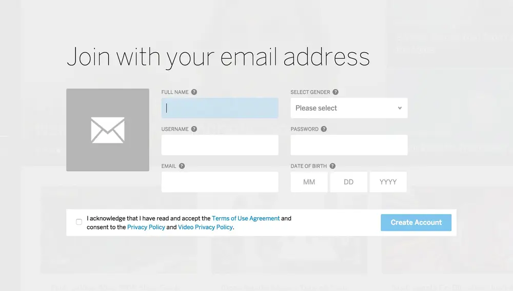 Account Registration example from myspace.com