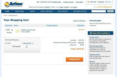 Shopping Cart example from actionenvelope.com