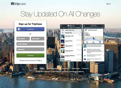 Account Registration example from tripcase.com