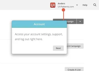 Guided Tour example from us10.admin.mailchimp.com