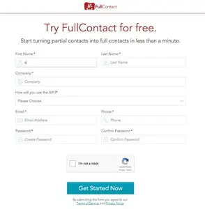 Account Registration example from fullcontact.com