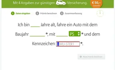 Fill in the Blanks example from allianz.at