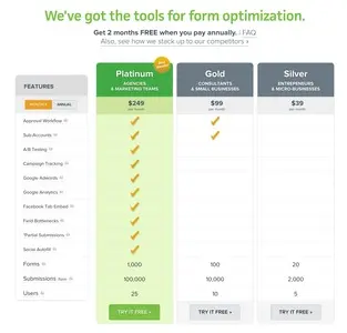 Pricing table example from formstack.com