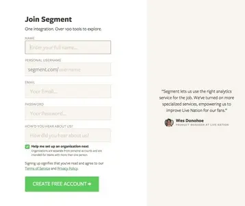 Account Registration example from segment.com