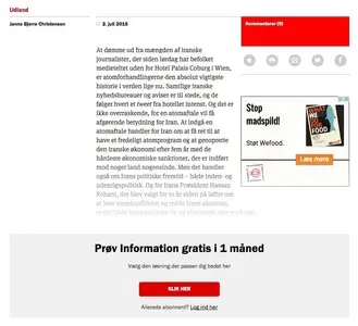 Paywall example from information.dk