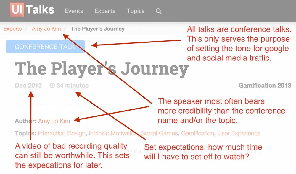 Initial design considerations for the video watching page.