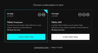 Pricing table example from tidal.com
