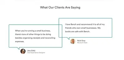 Testimonials example from bench.co