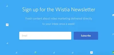 Newsletter sign up example from wistia.com
