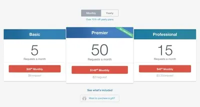 Pricing table example from fancyhands.com