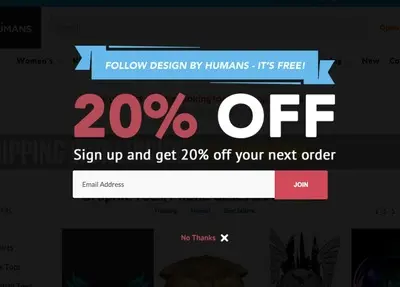 Newsletter sign up example from designbyhumans.com
