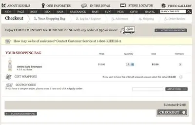 Shopping Cart example from kiehls.com