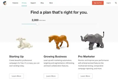 Pricing table example from mailchimp.com