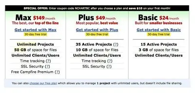 Pricing Tables example from basecamphq.com
