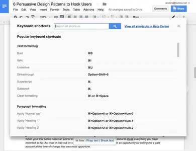 Keyboard Shortcuts example from docs.google.com