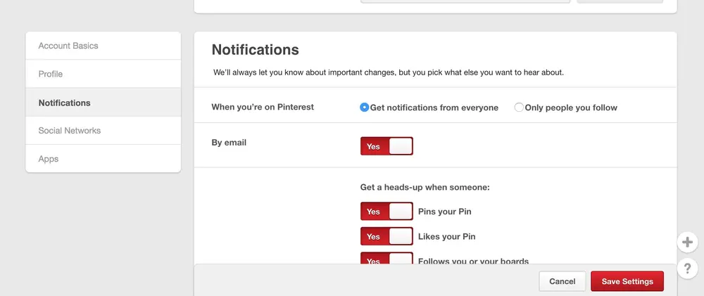 Settings example from pinterest.com