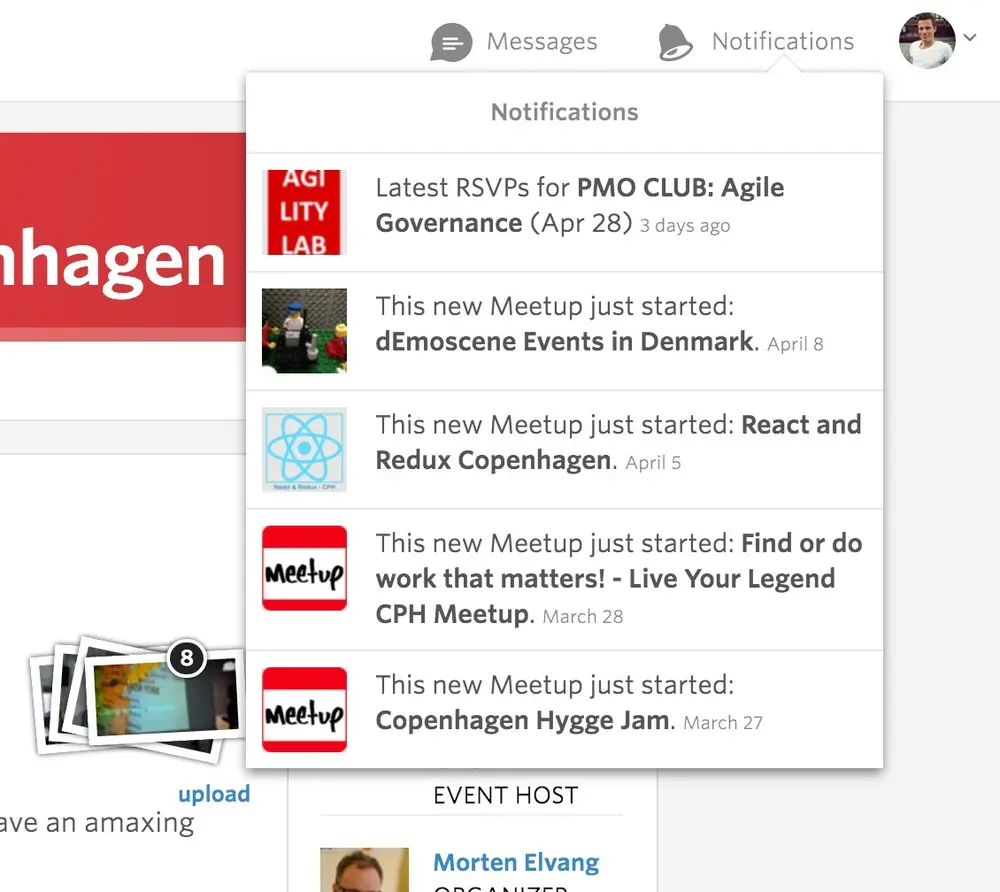Notifications example from meetup.com