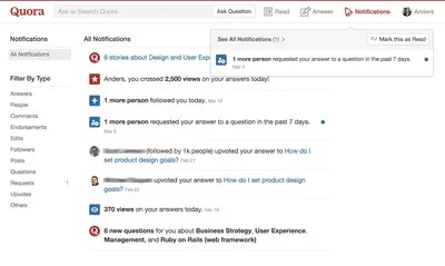 Notifications example from quora.com