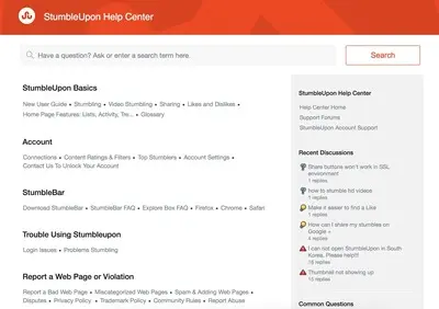 Frequently Asked Questions (FAQ) example from help.stumbleupon.com