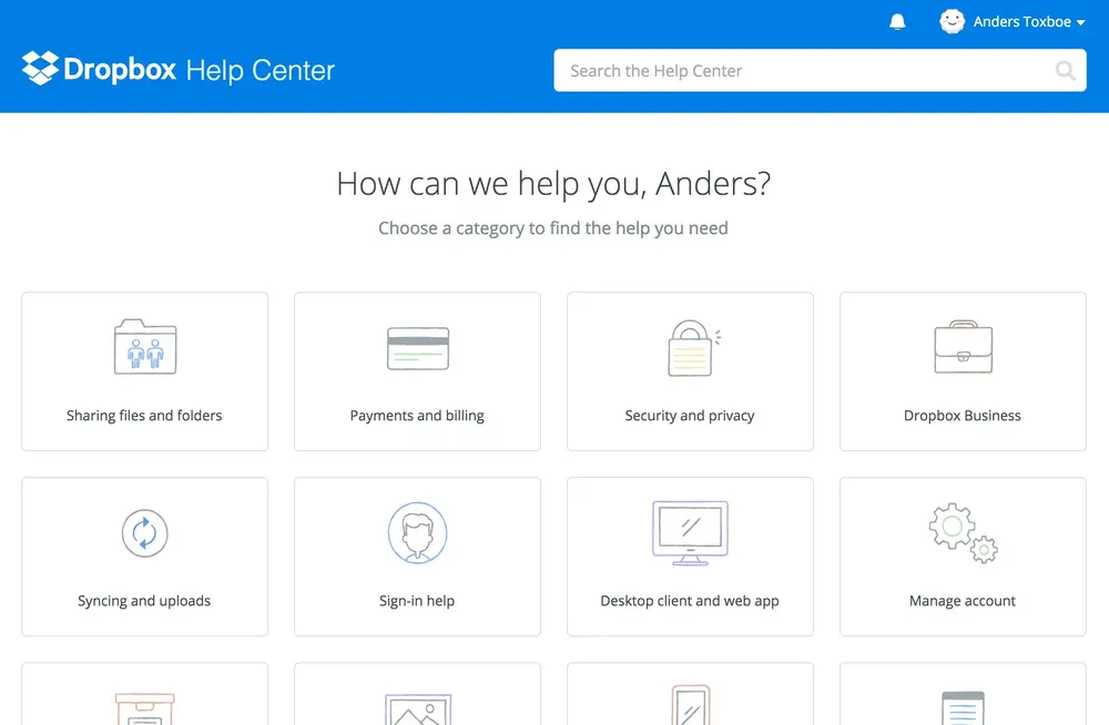 Frequently Asked Questions (FAQ) example from dropbox.com