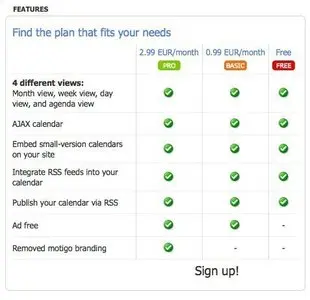 Pricing Tables example from motigo.com