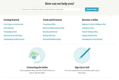 Frequently Asked Questions (FAQ) example from etsy.com