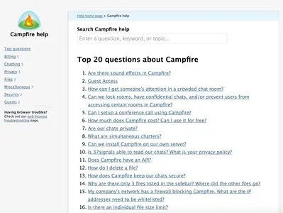 Frequently Asked Questions (FAQ) example from help.37signals.com