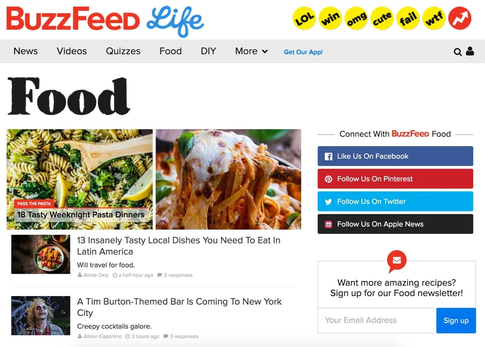Categorization example from buzzfeed.com